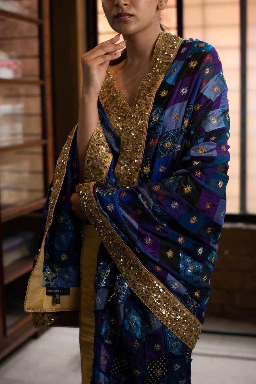 Rivka- Blue Upcycled Patchwork Dupatta