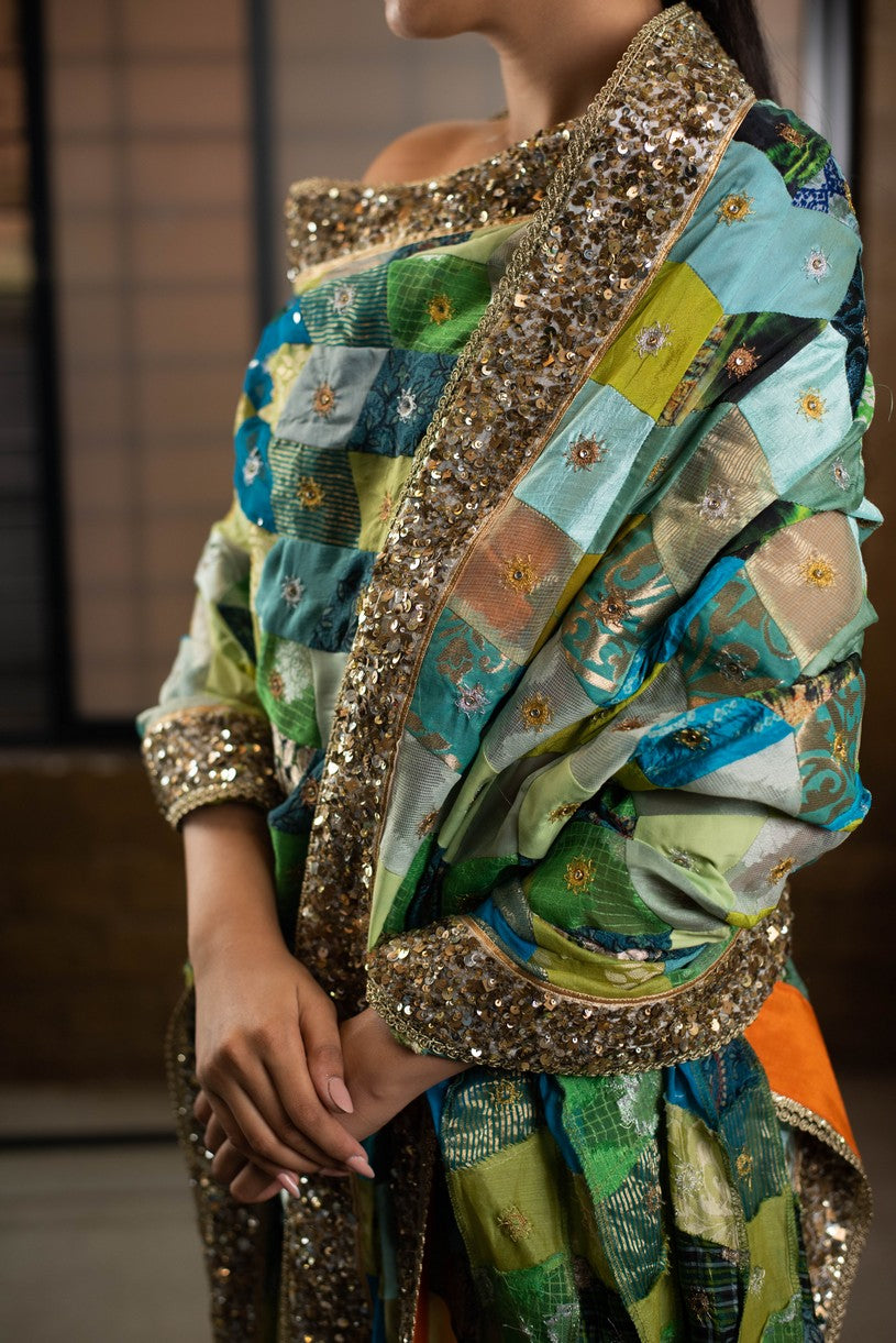 Chava- Teal Upcycled Patchwork Dupatta