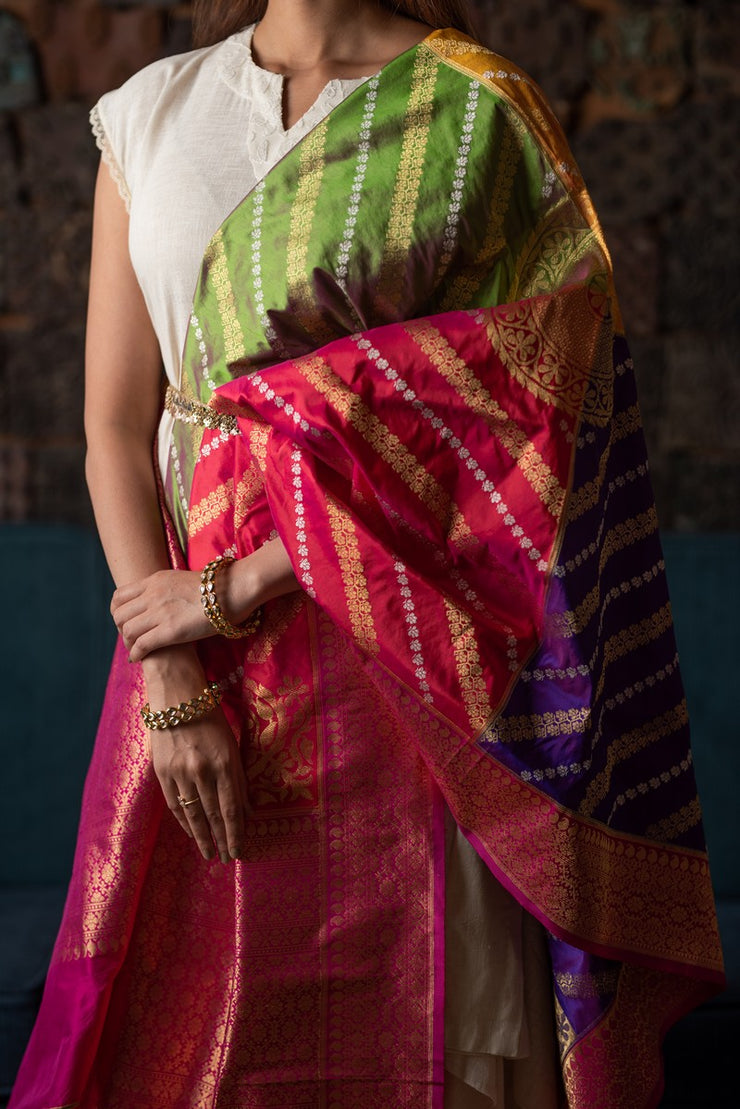 Rajam- Multicolor Silk Brocade Upcycled Patchwork Dupatta