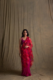 Pihu- Pink and Red Silk Chiffon Upcycled Saree