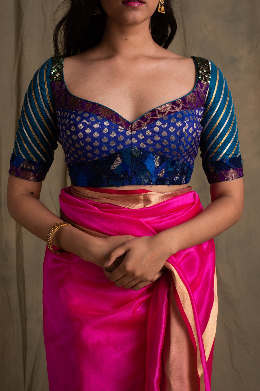 Ambar- Blue Silk Brocade Upcycled Blouse