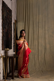 Deepal- Red Silk Brocade Banarasi Saree