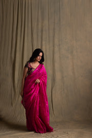 Triya- Pink Silk Chanderi Saree
