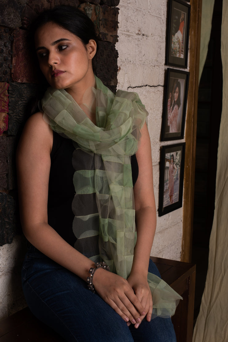 Urmi- Green Tulle Upcycled Patchwork Stole