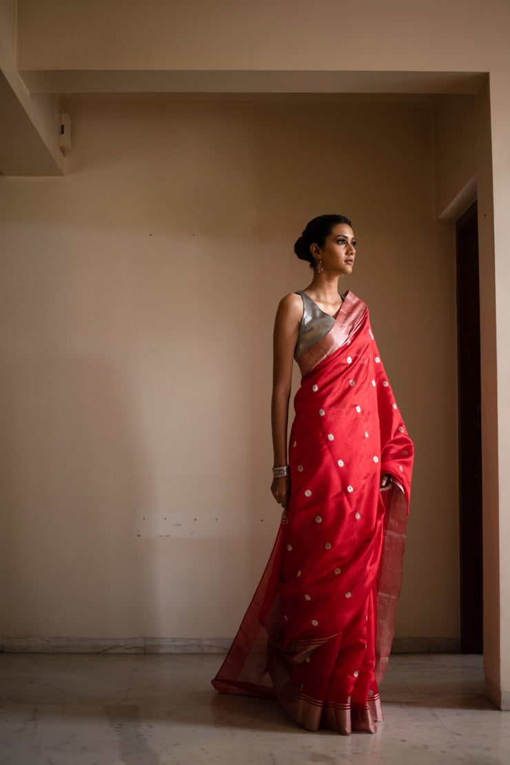 AMAYA- Red Silk Chanderi Saree