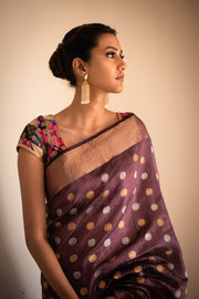 MAHITA- Brown Silk Chanderi Saree