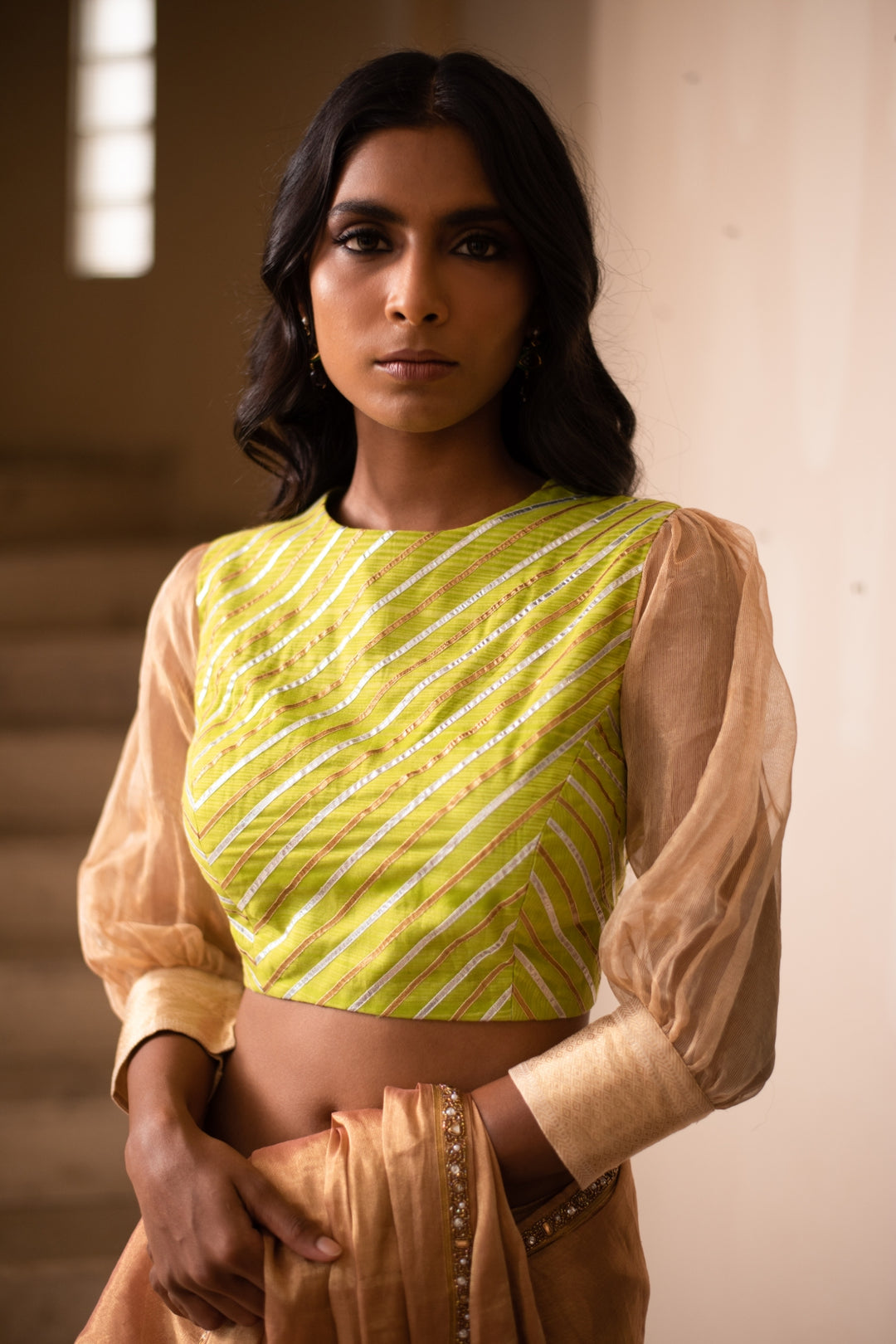 Chinayi- Green Chanderi Upcycled Blouse