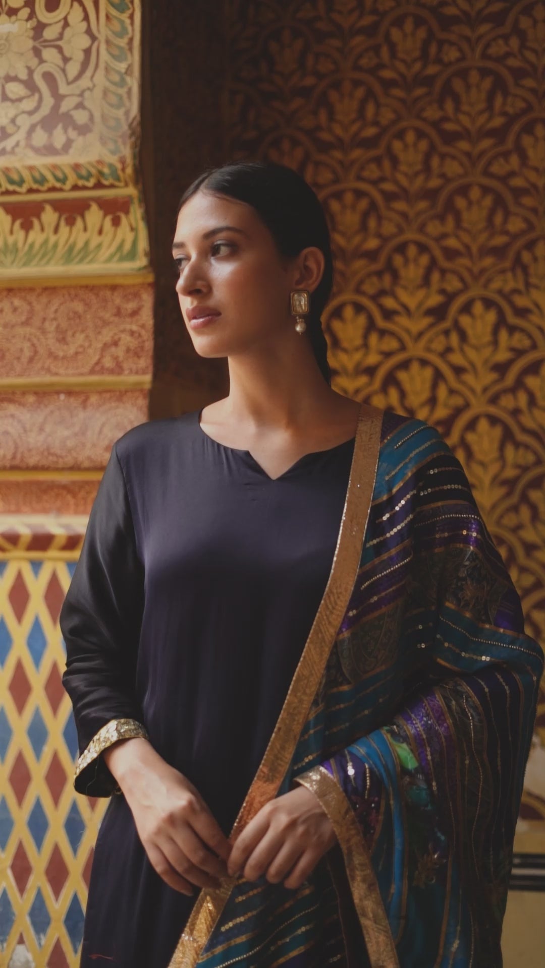 Revan - Navy Blue A-Lined Style Kurta Set