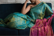 Iha- Blue & Pink Silk Tissue Banarasi Saree