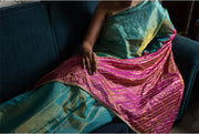 Iha- Blue & Pink Silk Tissue Banarasi Saree