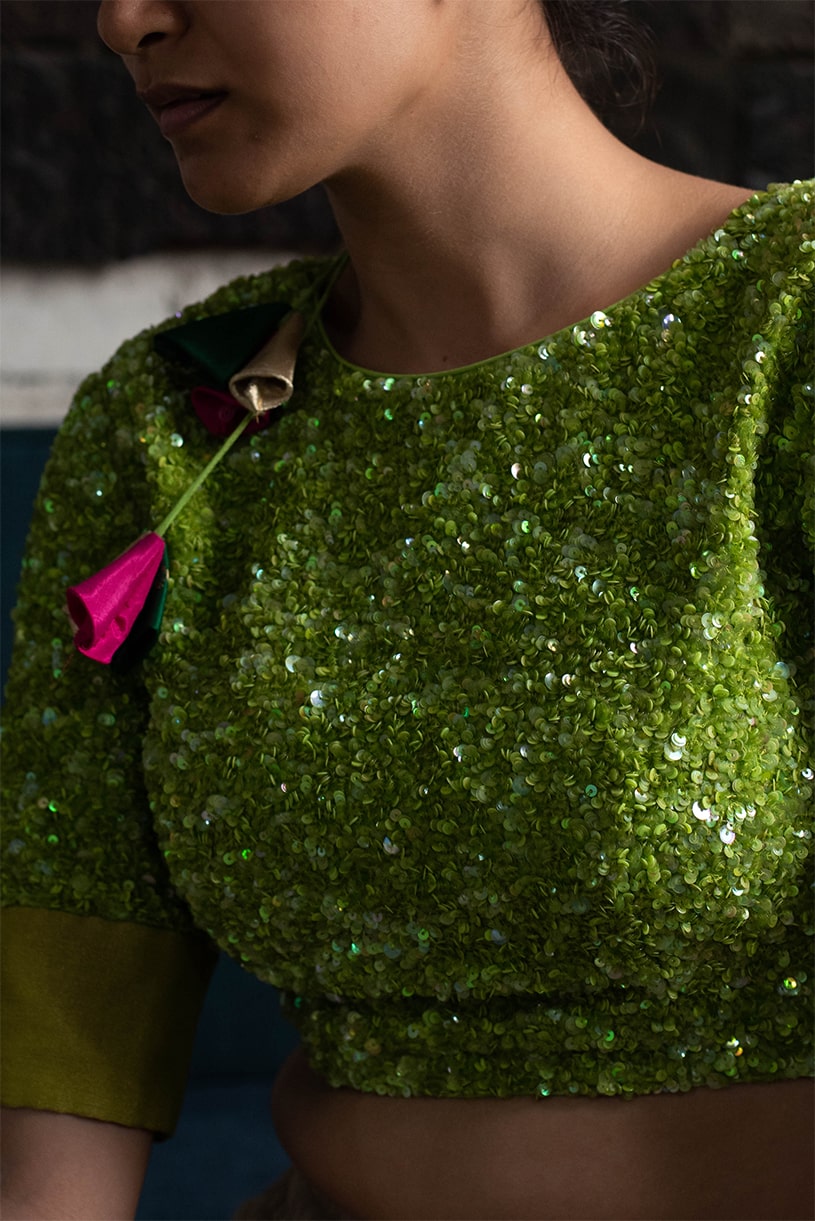 Hiras- Green Silk Crepe Blouse
