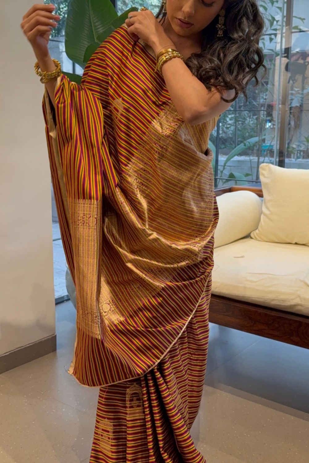 Vidhya - Multi Stripped Mashroo Silk Banarasi Saree