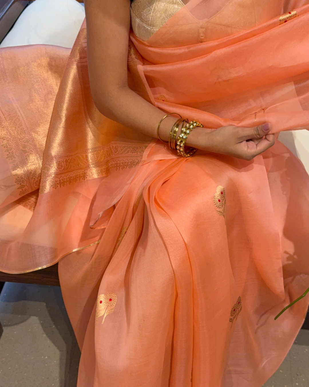 Lalita - Coral Silk Organza Banarasi Saree