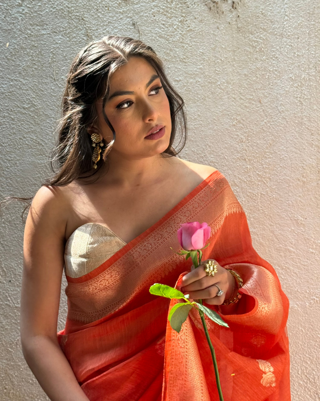 Karva - Orange Linen- Silk Banarasi Saree