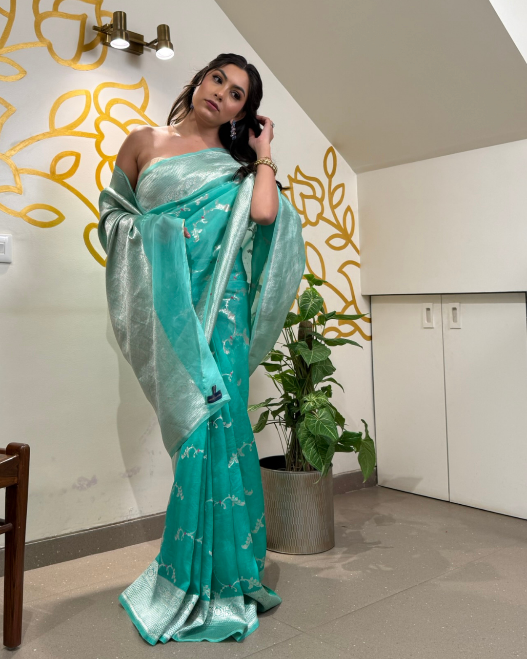 Varuni - Teal Organza Silk Banarasi Saree