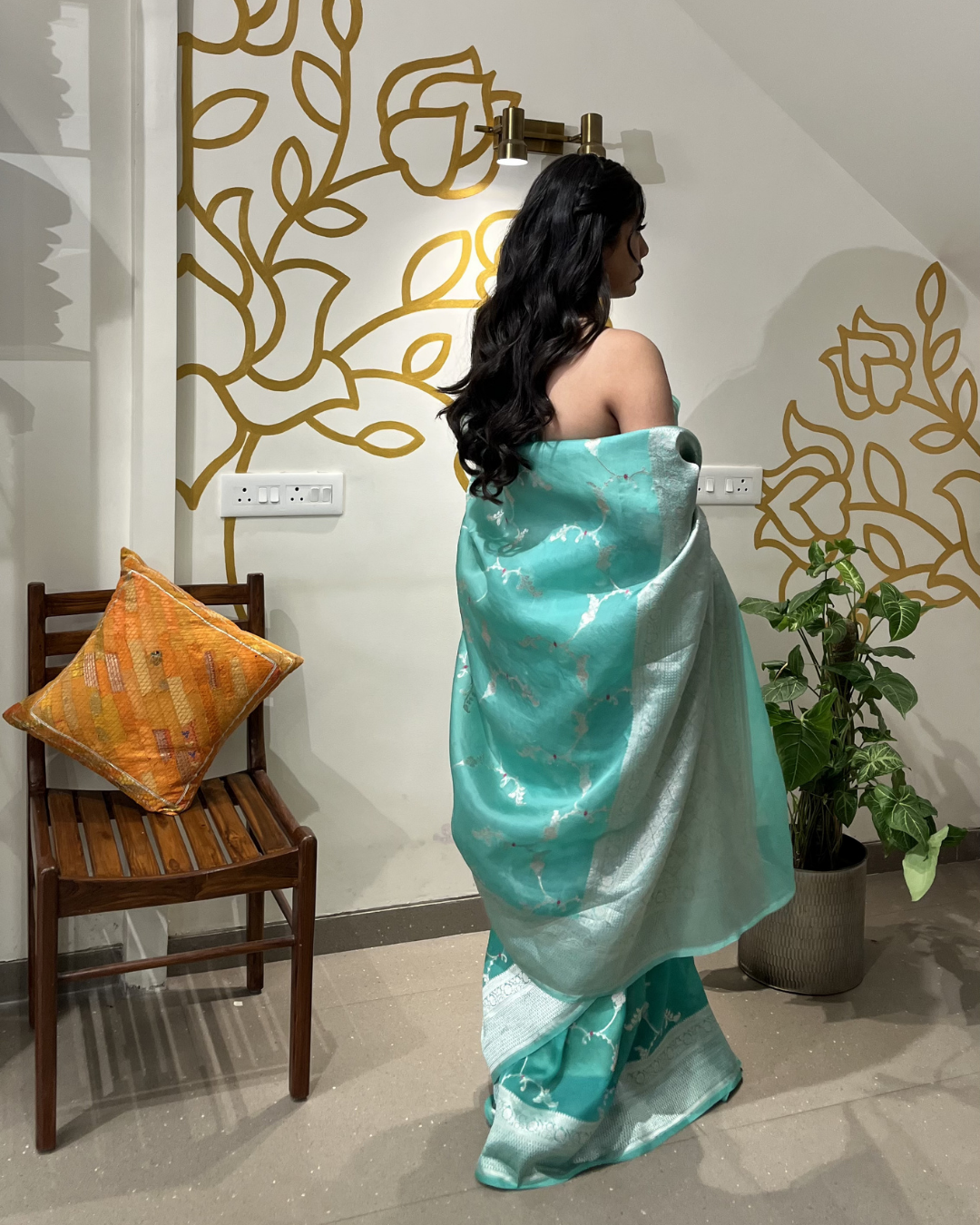 Varuni - Teal Organza Silk Banarasi Saree