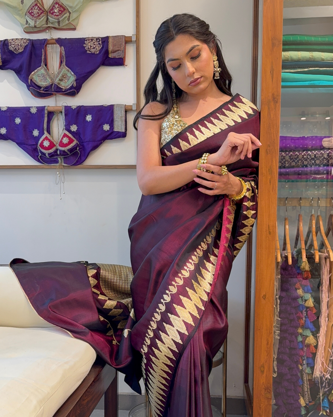 Radha - Wine Silk Banarasi Brocade Saree