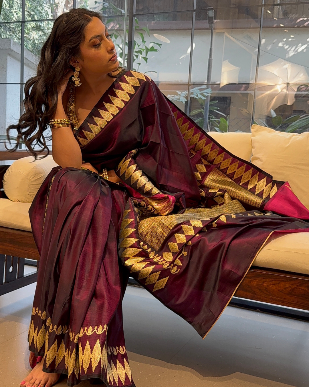 Radha - Wine Silk Banarasi Brocade Saree