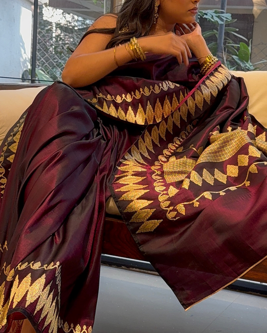 Radha - Wine Silk Banarasi Brocade Saree