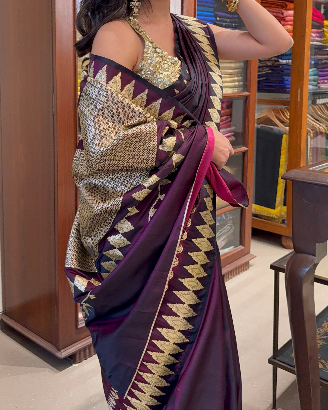 Radha - Wine Silk Banarasi Brocade Saree