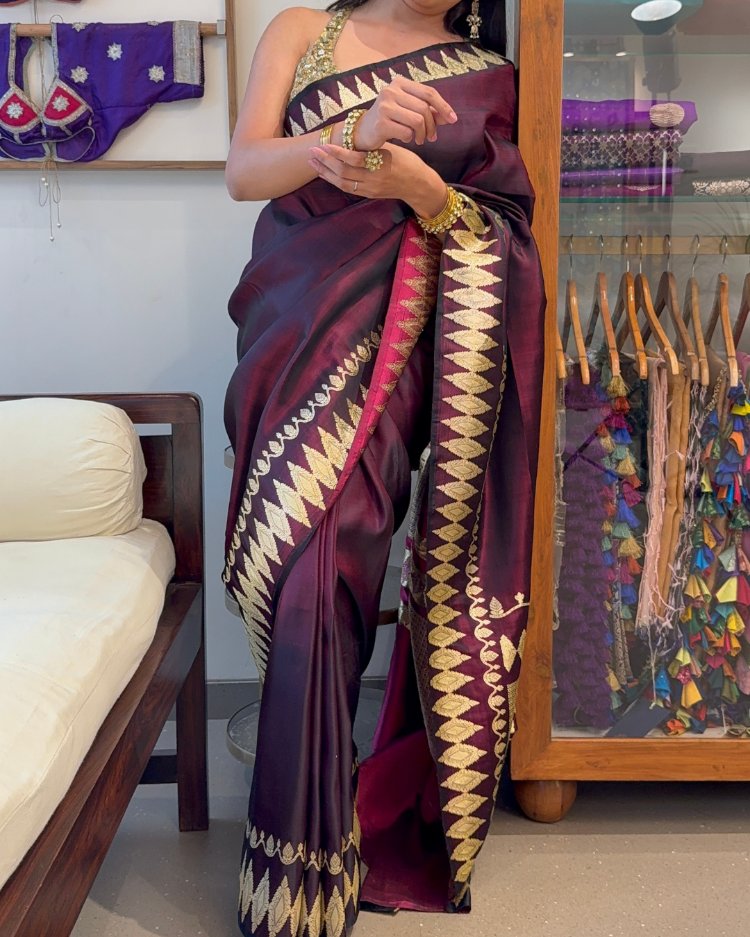 Radha - Wine Silk Banarasi Brocade Saree