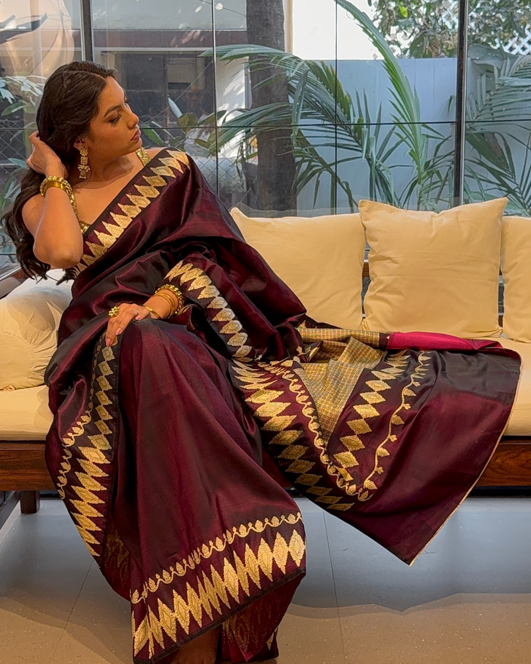 Radha - Wine Silk Banarasi Brocade Saree