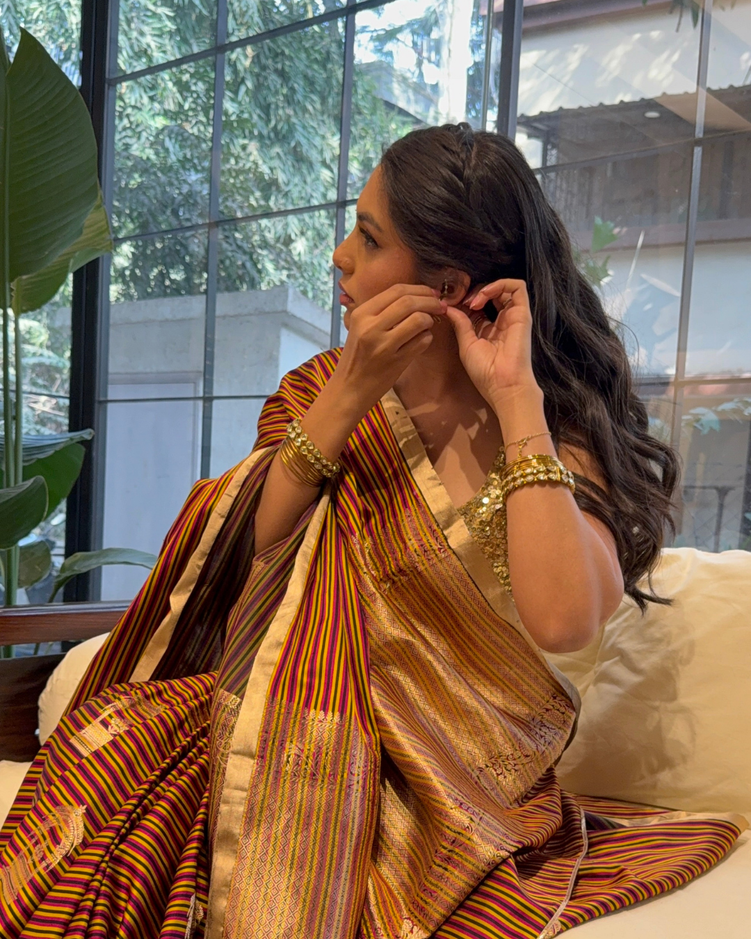 Vidhya - Multi Stripped Mashroo Silk Banarasi Saree