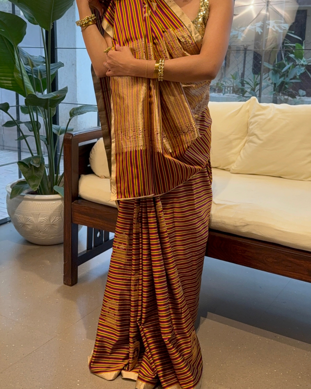 Vidhya - Multi Stripped Mashroo Silk Banarasi Saree