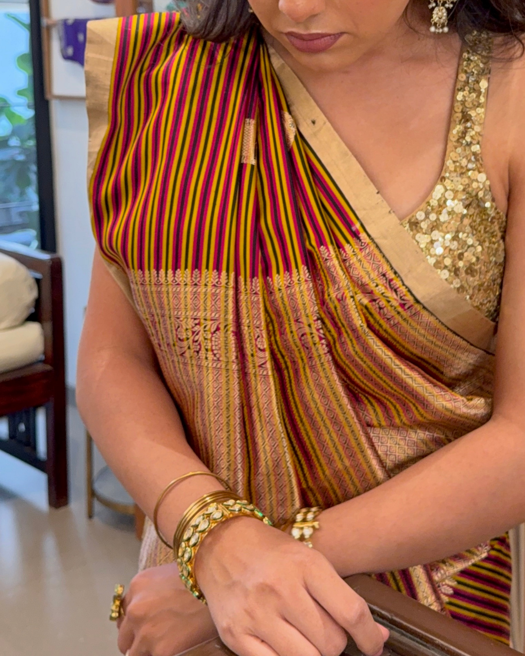 Vidhya - Multi Stripped Mashroo Silk Banarasi Saree