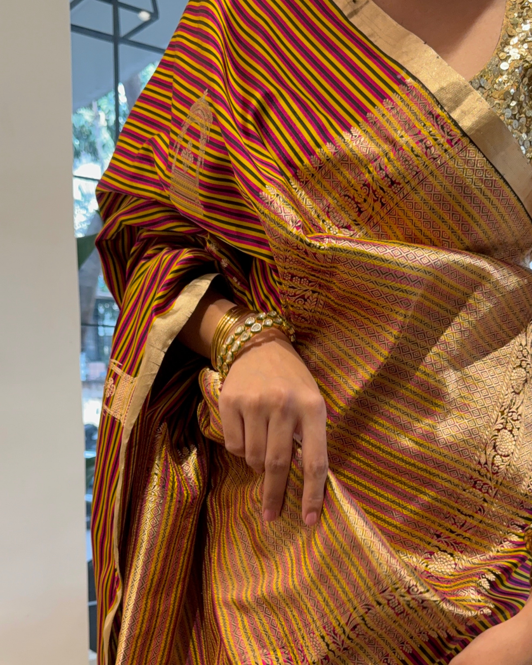 Vidhya - Multi Stripped Mashroo Silk Banarasi Saree