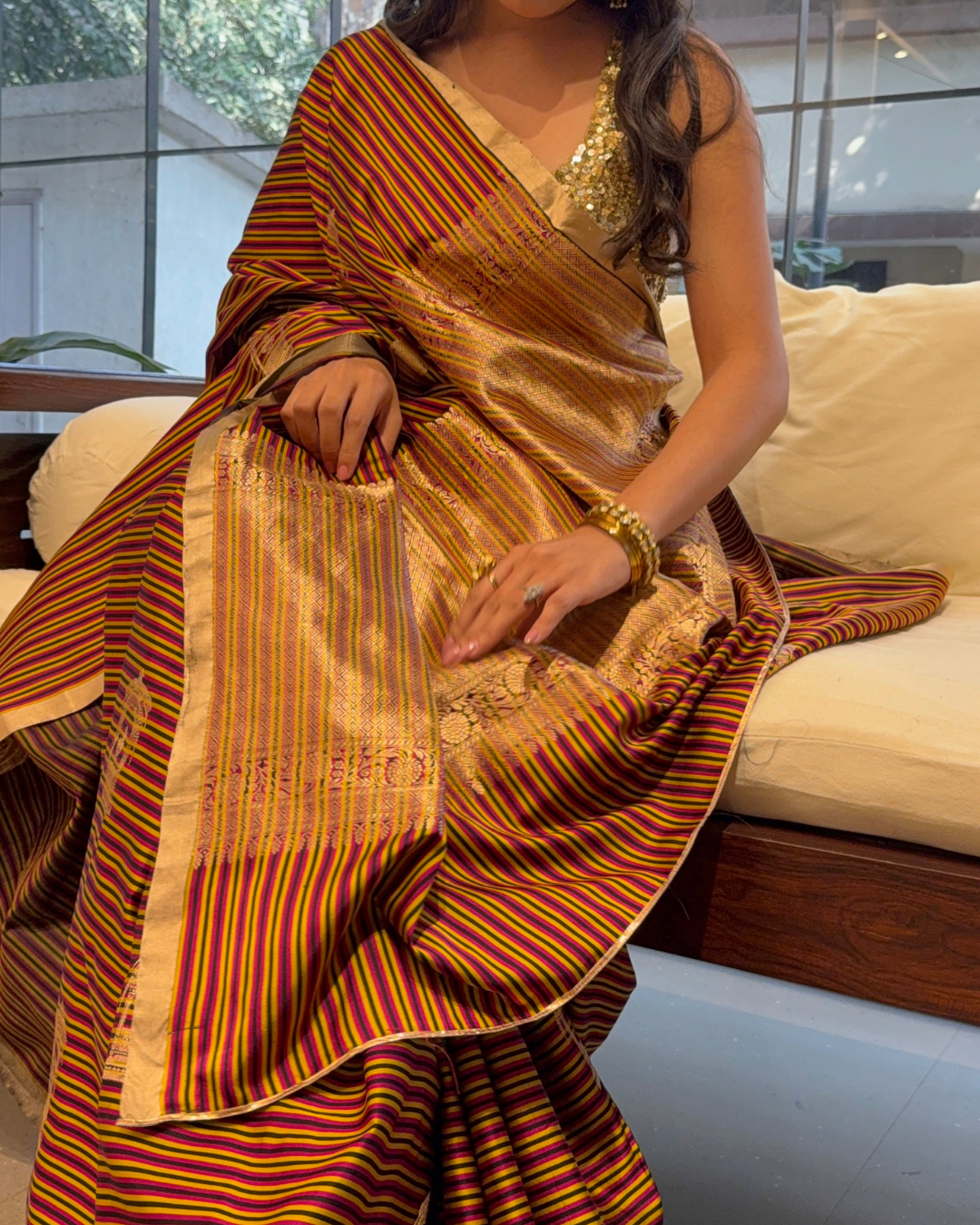 Vidhya - Multi Stripped Mashroo Silk Banarasi Saree