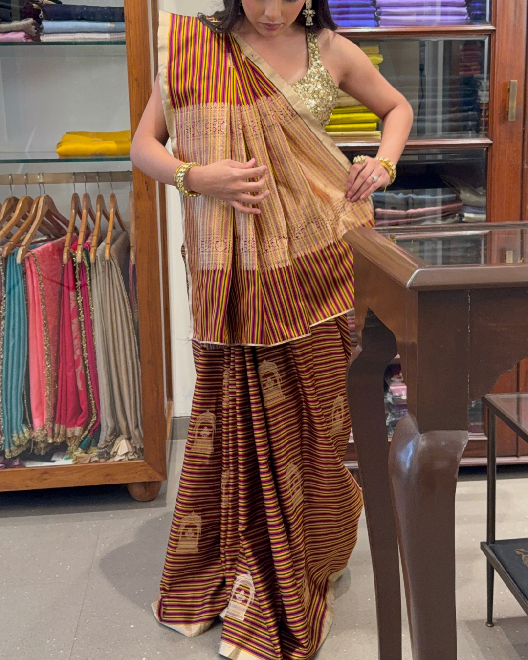 Vidhya - Multi Stripped Mashroo Silk Banarasi Saree