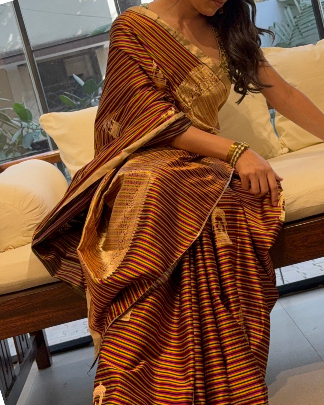 Vidhya - Multi Stripped Mashroo Silk Banarasi Saree