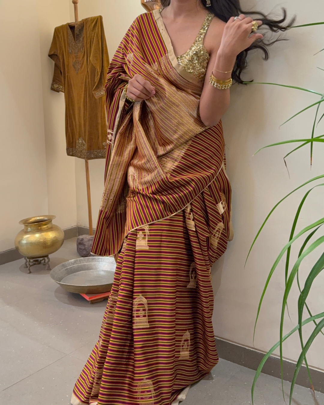 Vidhya - Multi Stripped Mashroo Silk Banarasi Saree