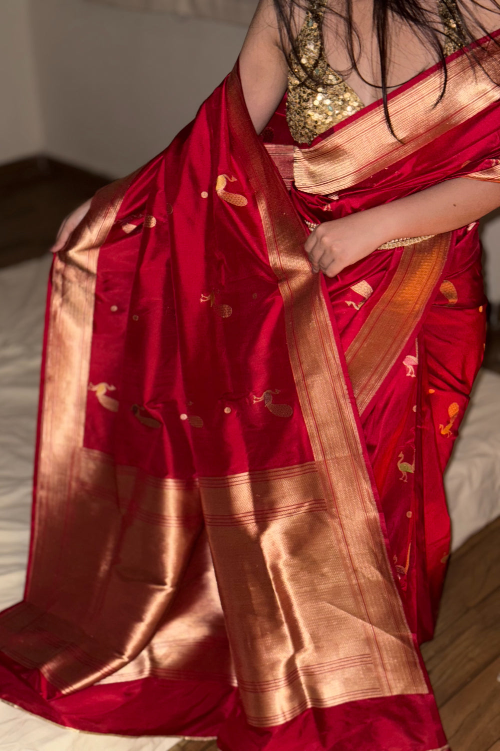 Jayani - Red Silk Katan Banarasi Saree