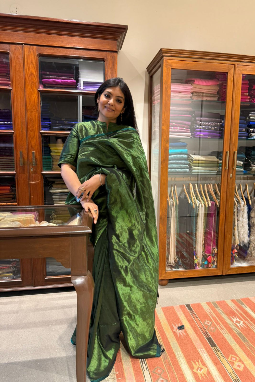 Harini - Green cotton maheshwari tissue saree
