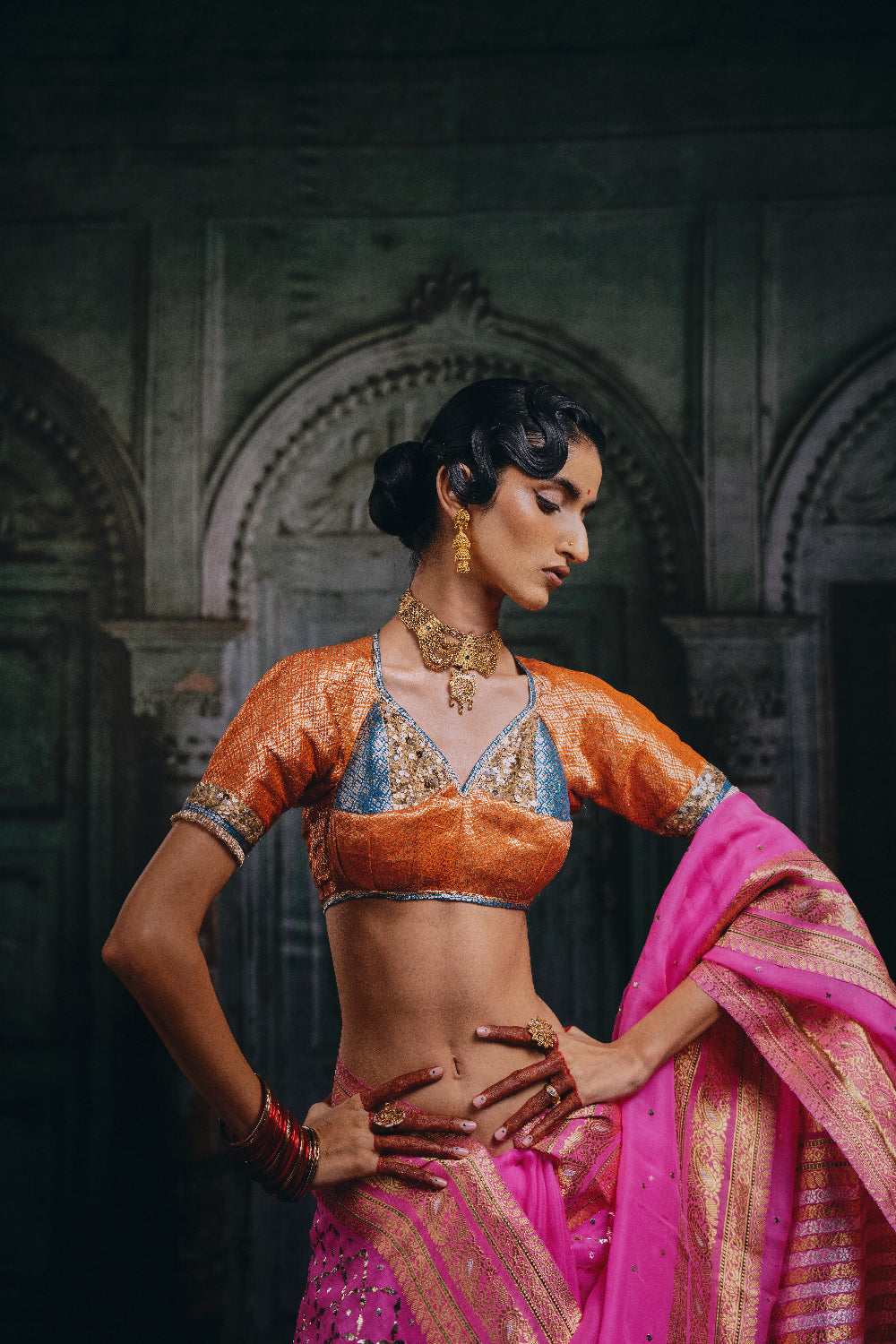Dakshja - Orange Silk Brocade Aangi