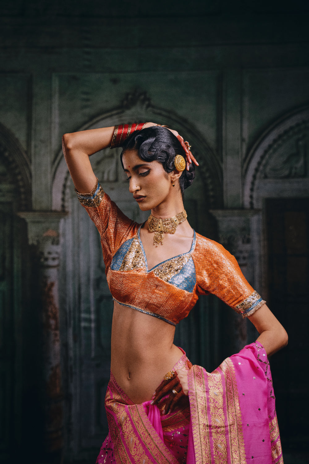 Dakshja - Orange Silk Brocade Aangi