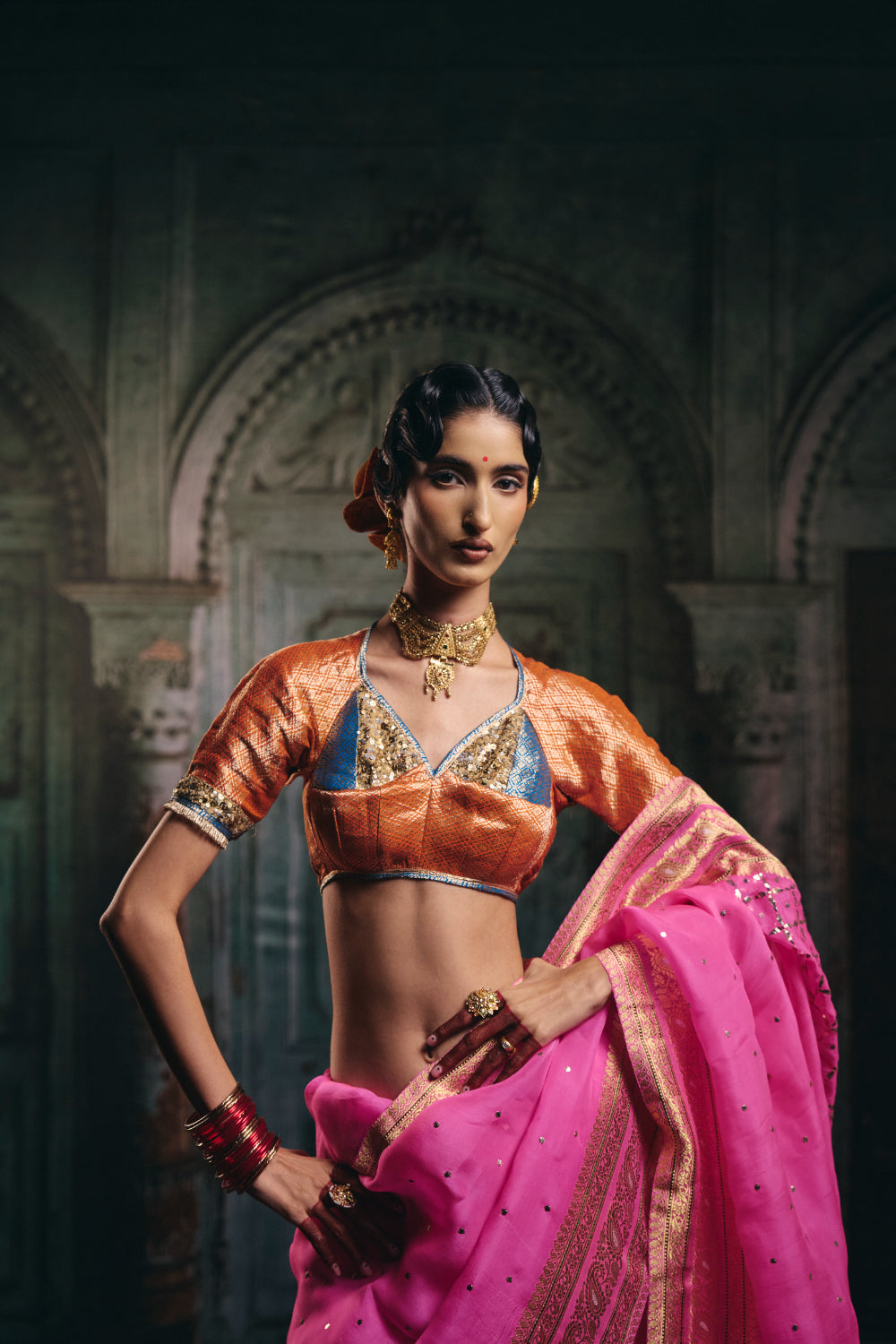 Dakshja - Orange Silk Brocade Aangi