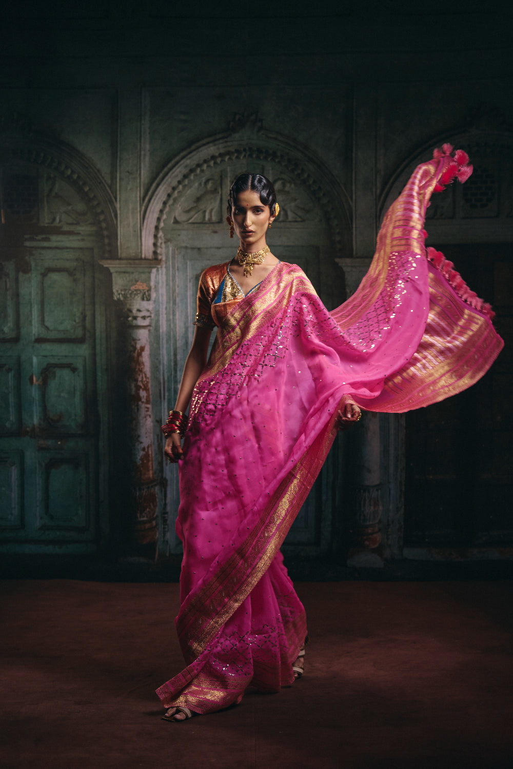 Akira - Pink Silk Organza Mukaish Banarasi Saree
