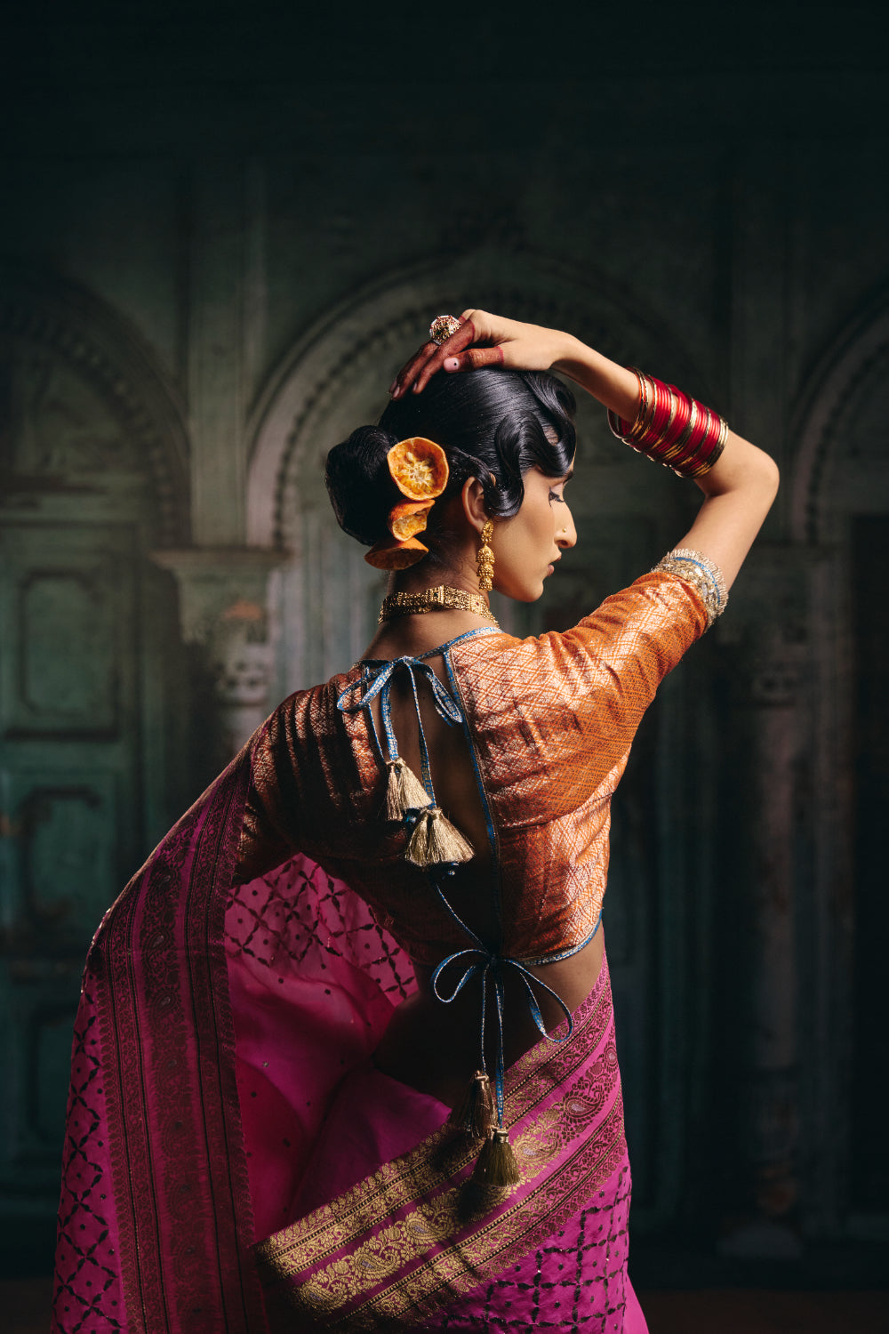 Dakshja - Orange Silk Brocade Aangi
