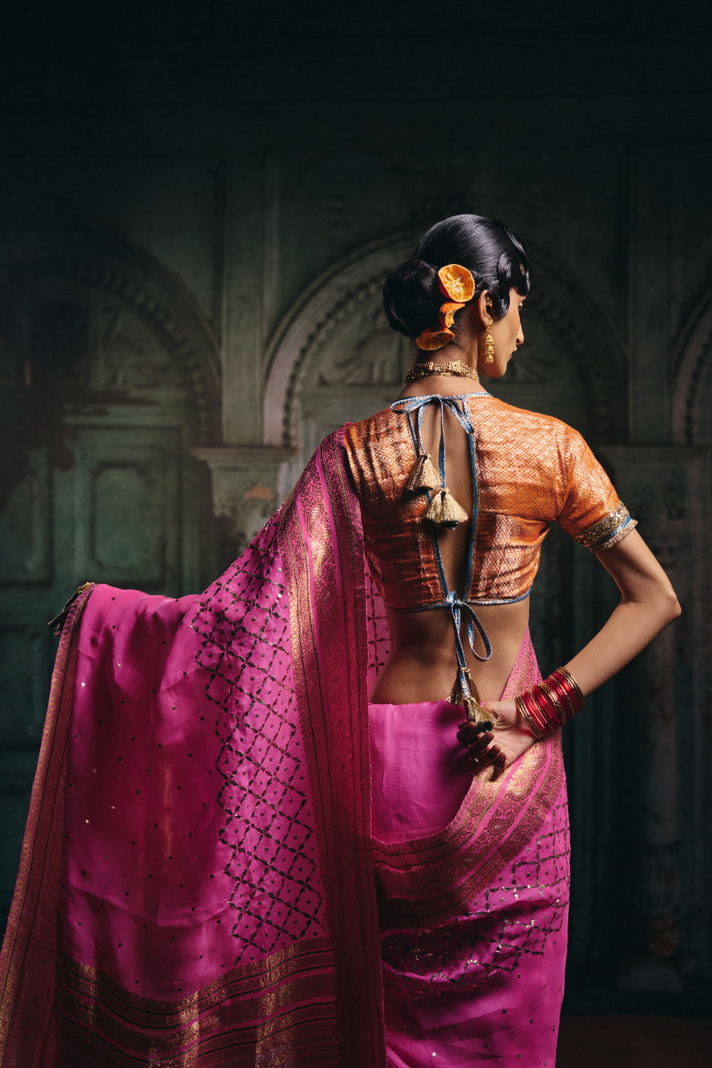 Akira - Pink Silk Organza Mukaish Banarasi Saree