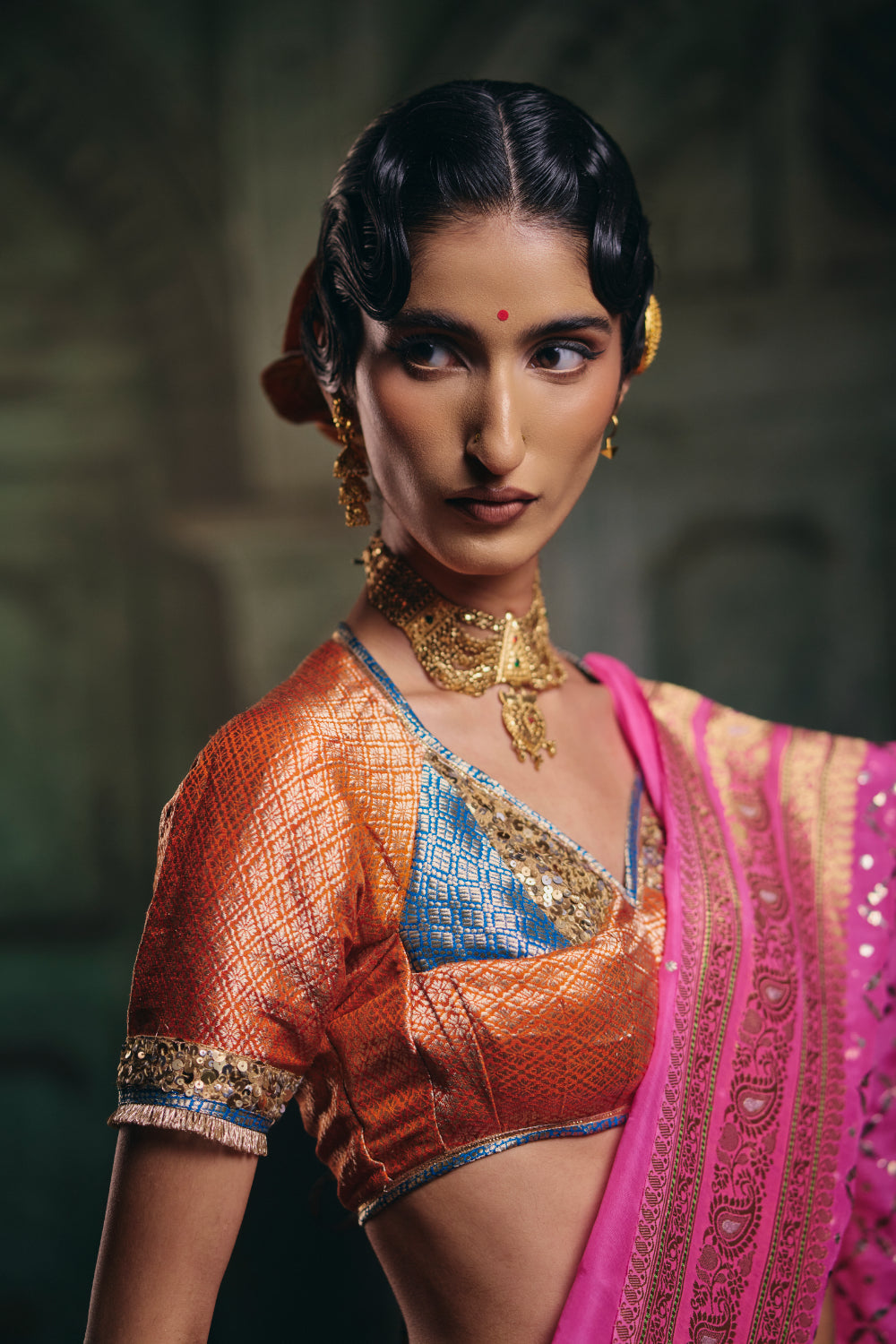 Dakshja - Orange Silk Brocade Aangi