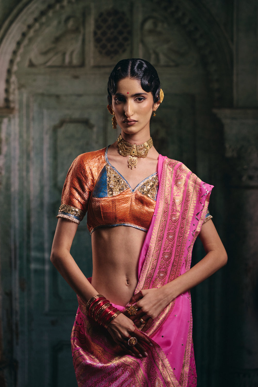 Akira - Pink Silk Organza Mukaish Banarasi Saree