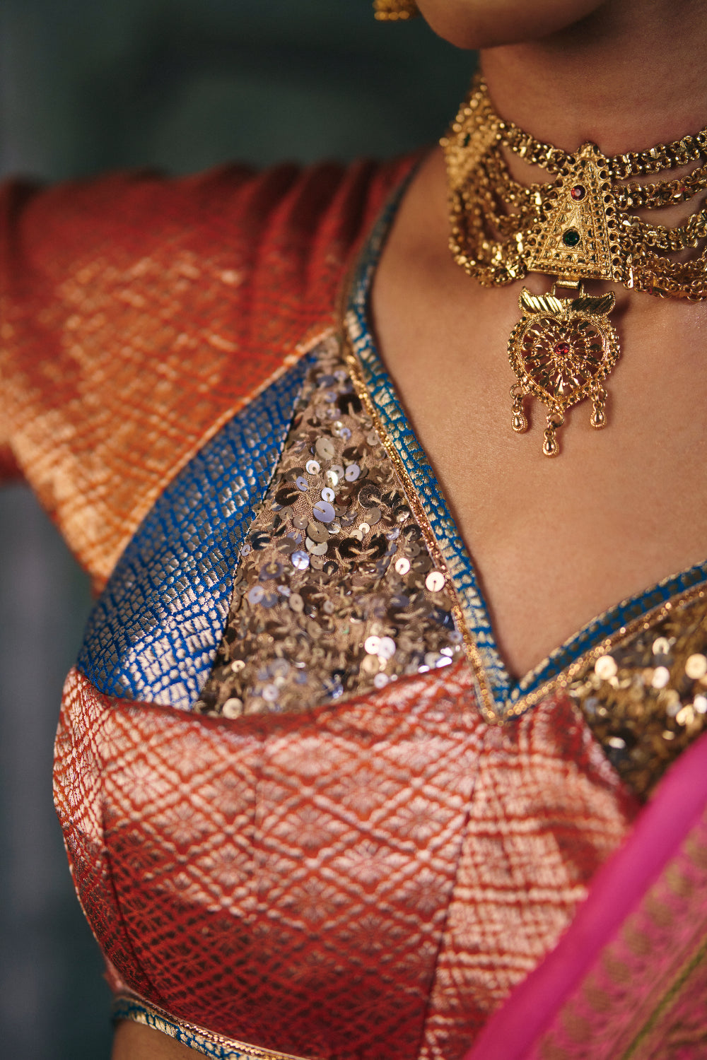 Dakshja - Orange Silk Brocade Aangi