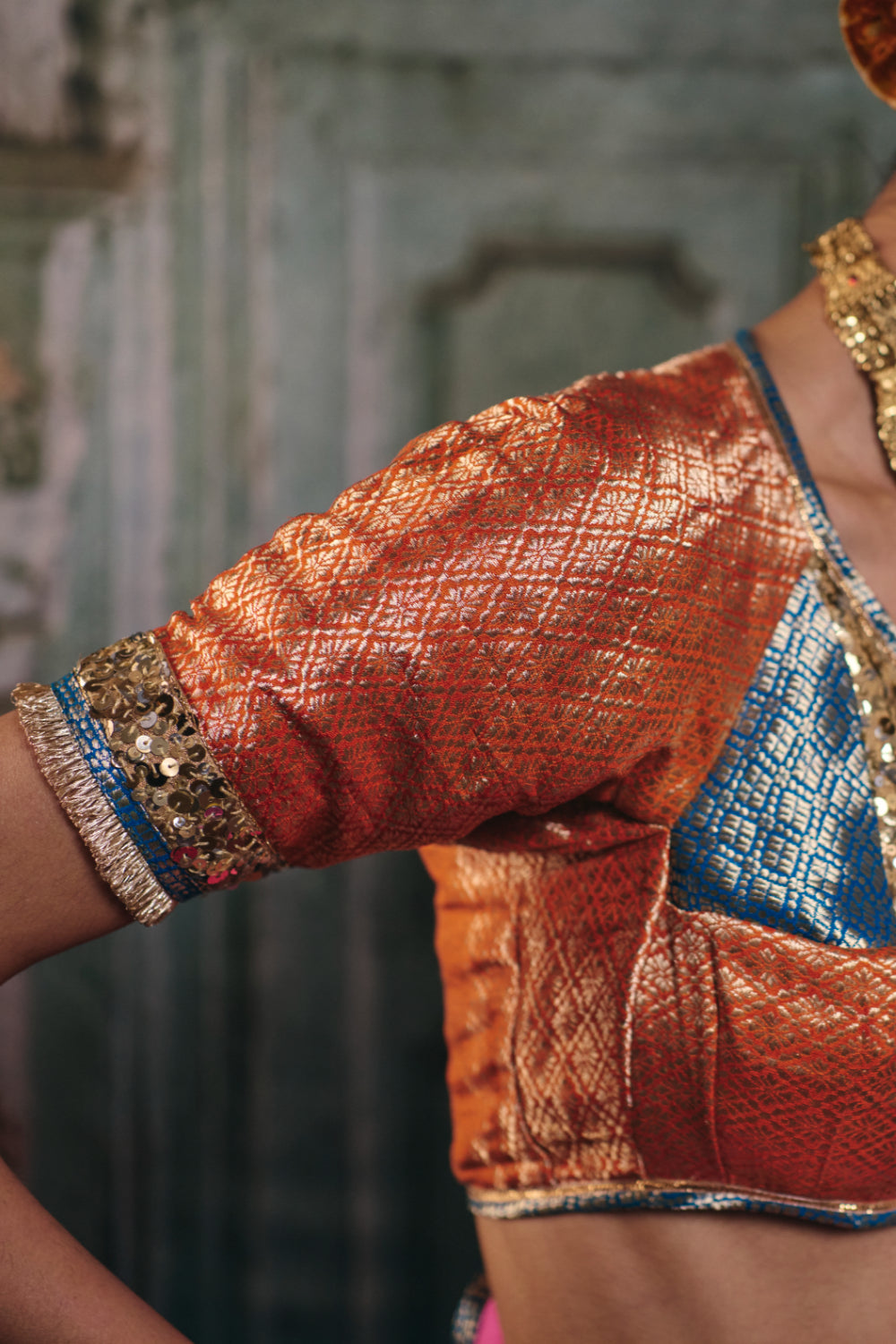 Dakshja - Orange Silk Brocade Aangi