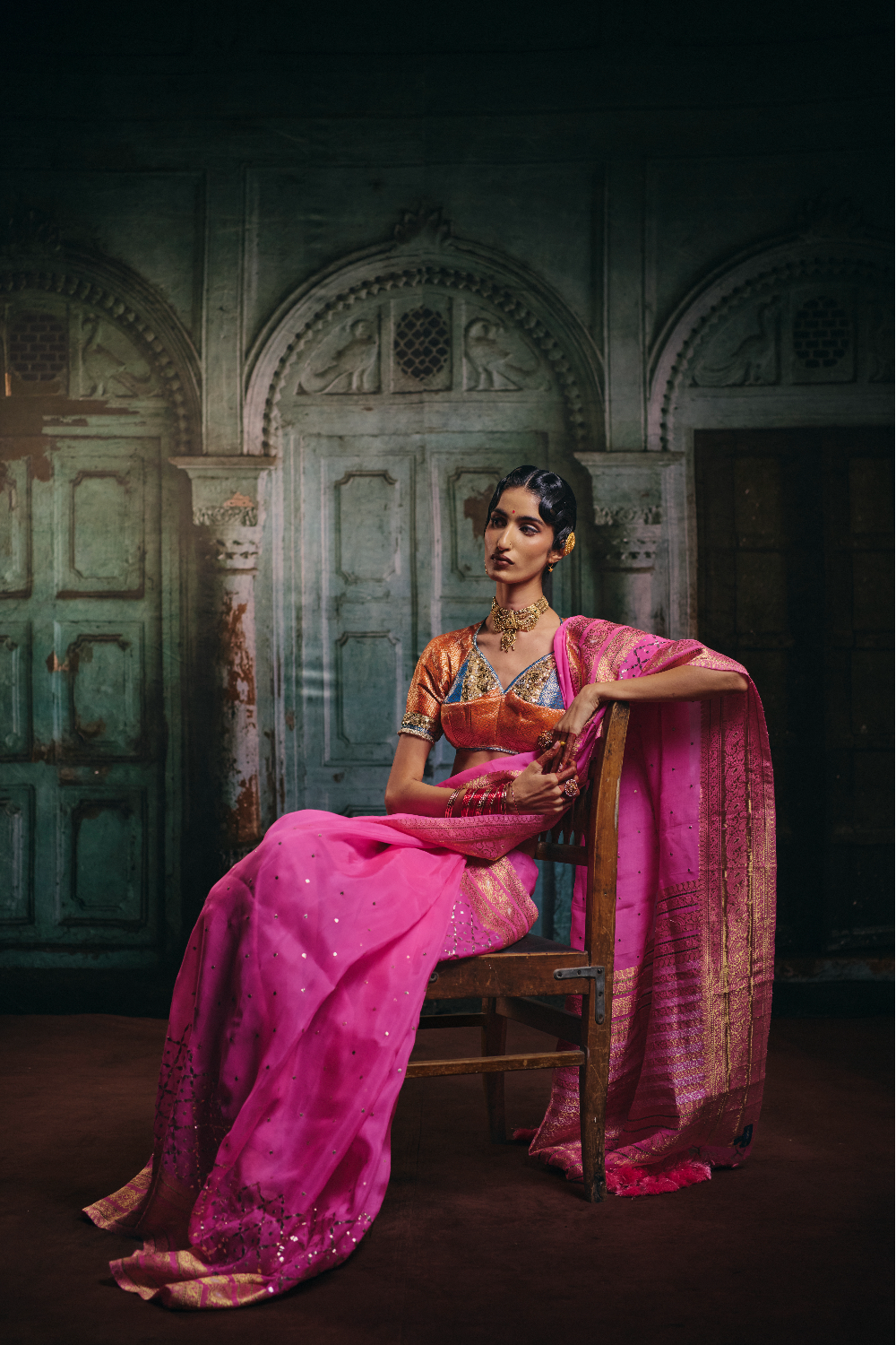 Akira - Pink Silk Organza Mukaish Banarasi Saree