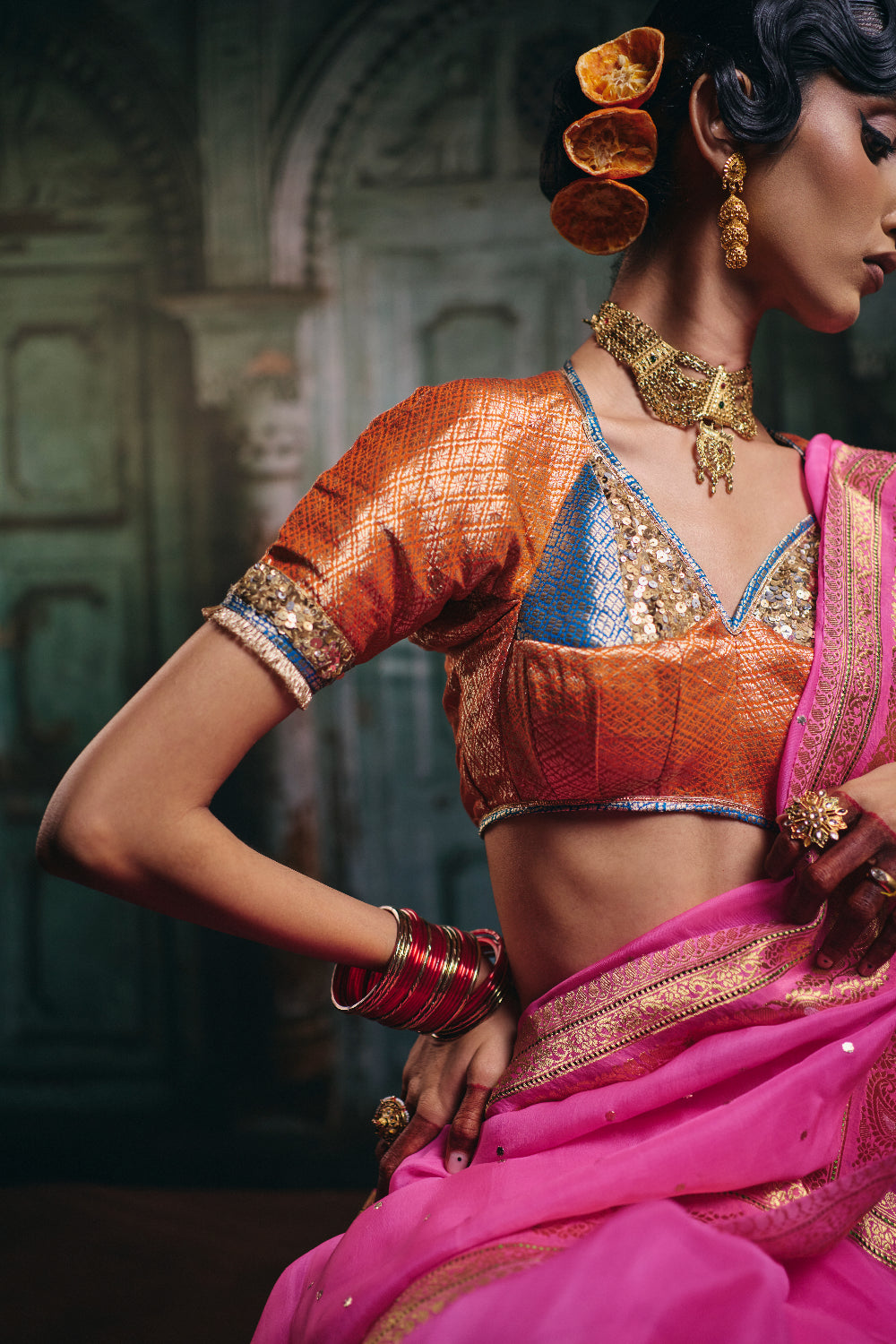 Akira - Pink Silk Organza Mukaish Banarasi Saree