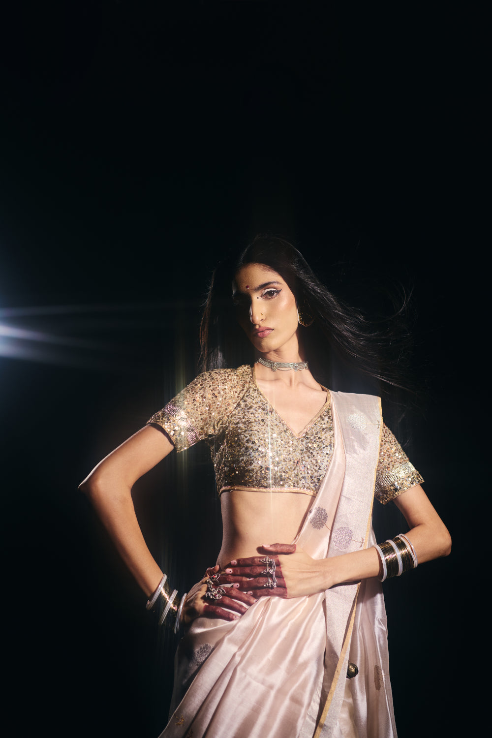 Aanika - Blush Pink Silk Chanderi Saree