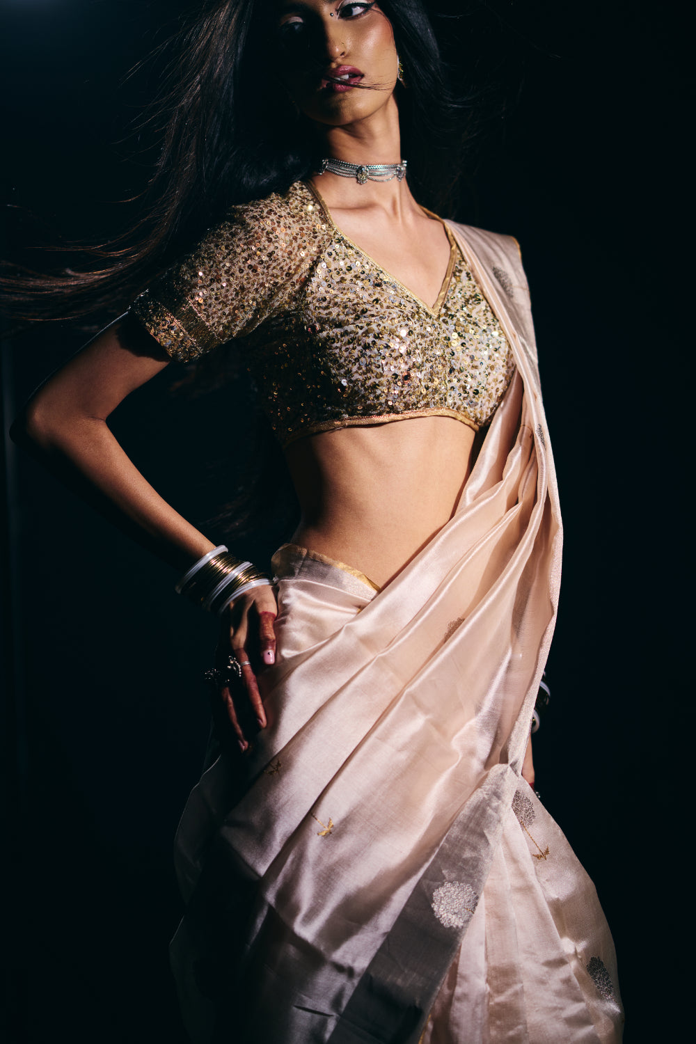 Aanika - Blush Pink Silk Chanderi Saree